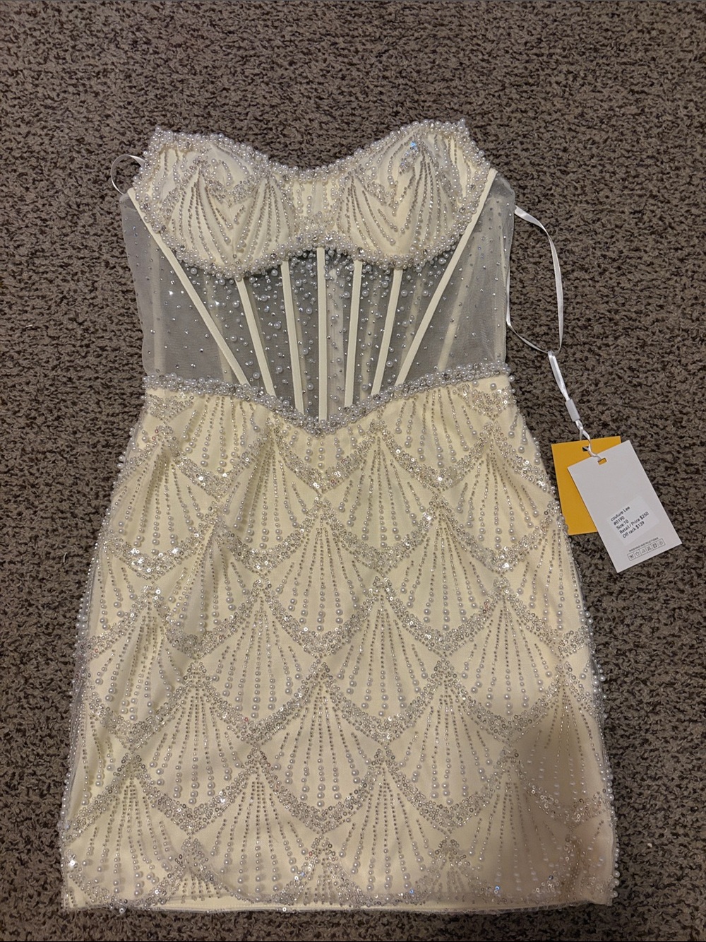 Ivory Beaded Strapless Corset Mini Dress with Sheer Boning